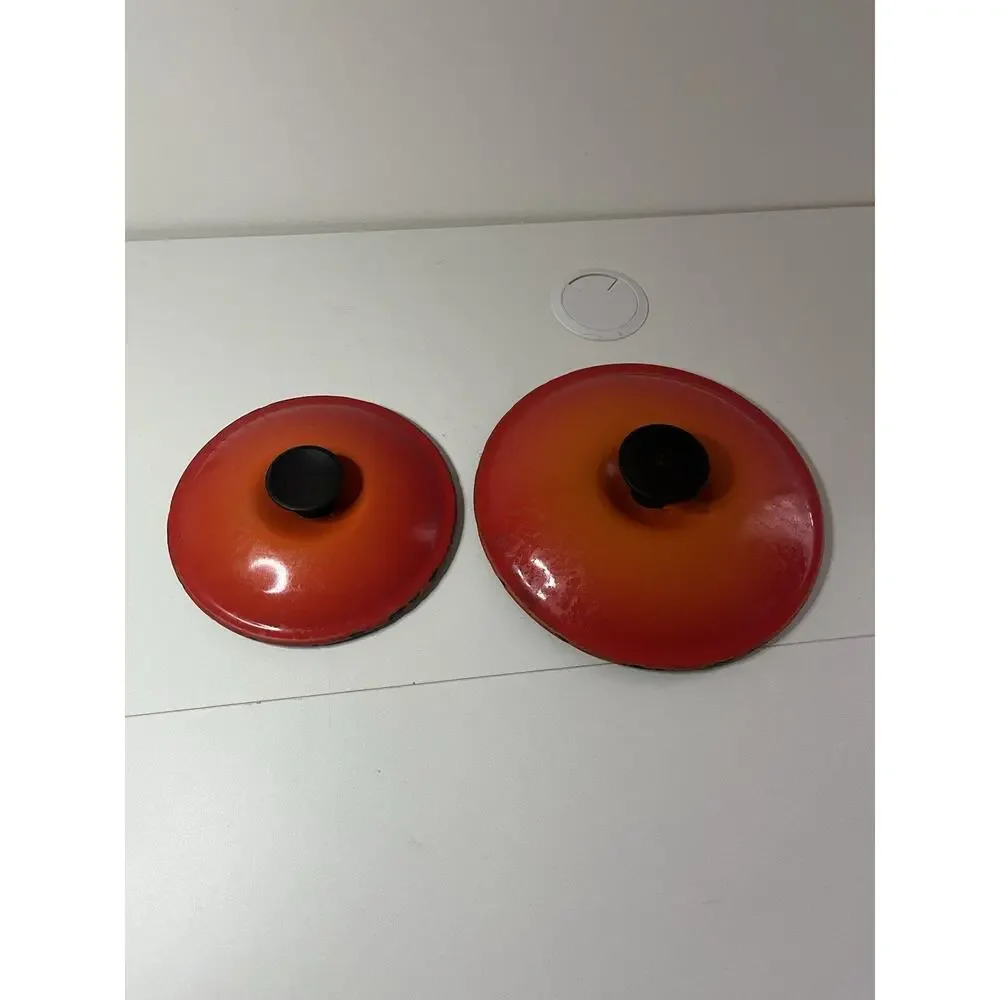 Lot of 4 Vintage LE CREUSET Pots Pans Flame Orange Wood Handle With 2 Lids USED